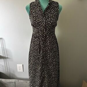 LOFT Black and White Sleeveless Midi Sundress